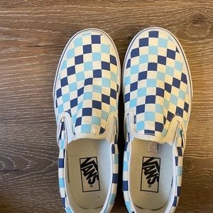 Blue Checkered vans. Worn once, size 8 women’s